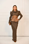 The Brown Leather Corset Wool Dress