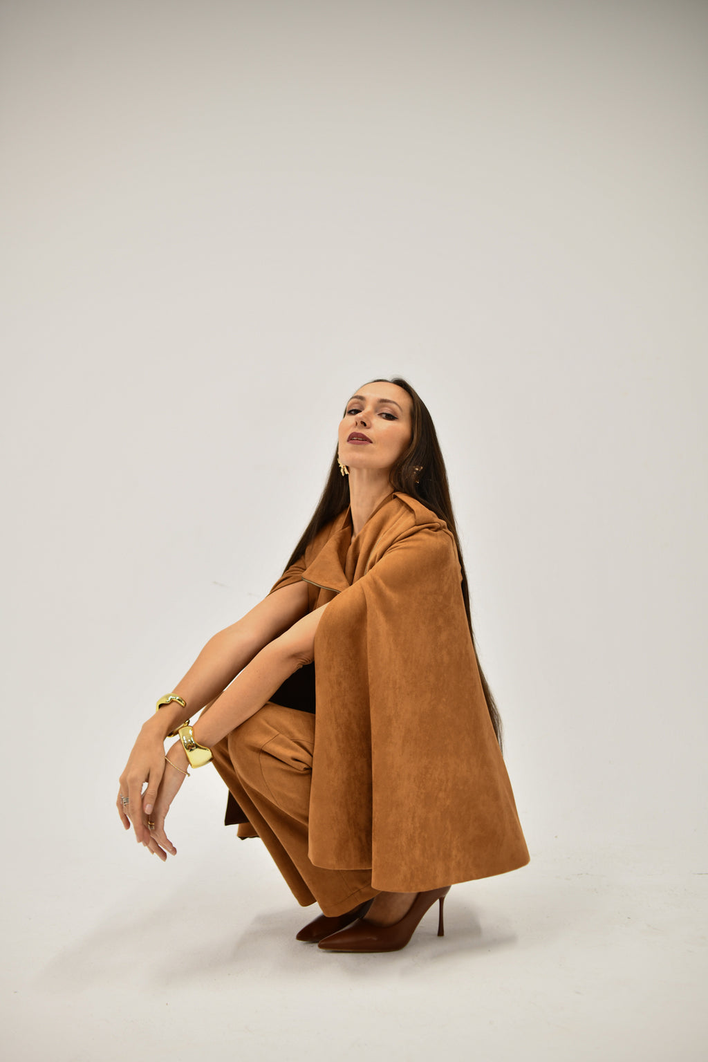 The Chocolate Suede Cape Set