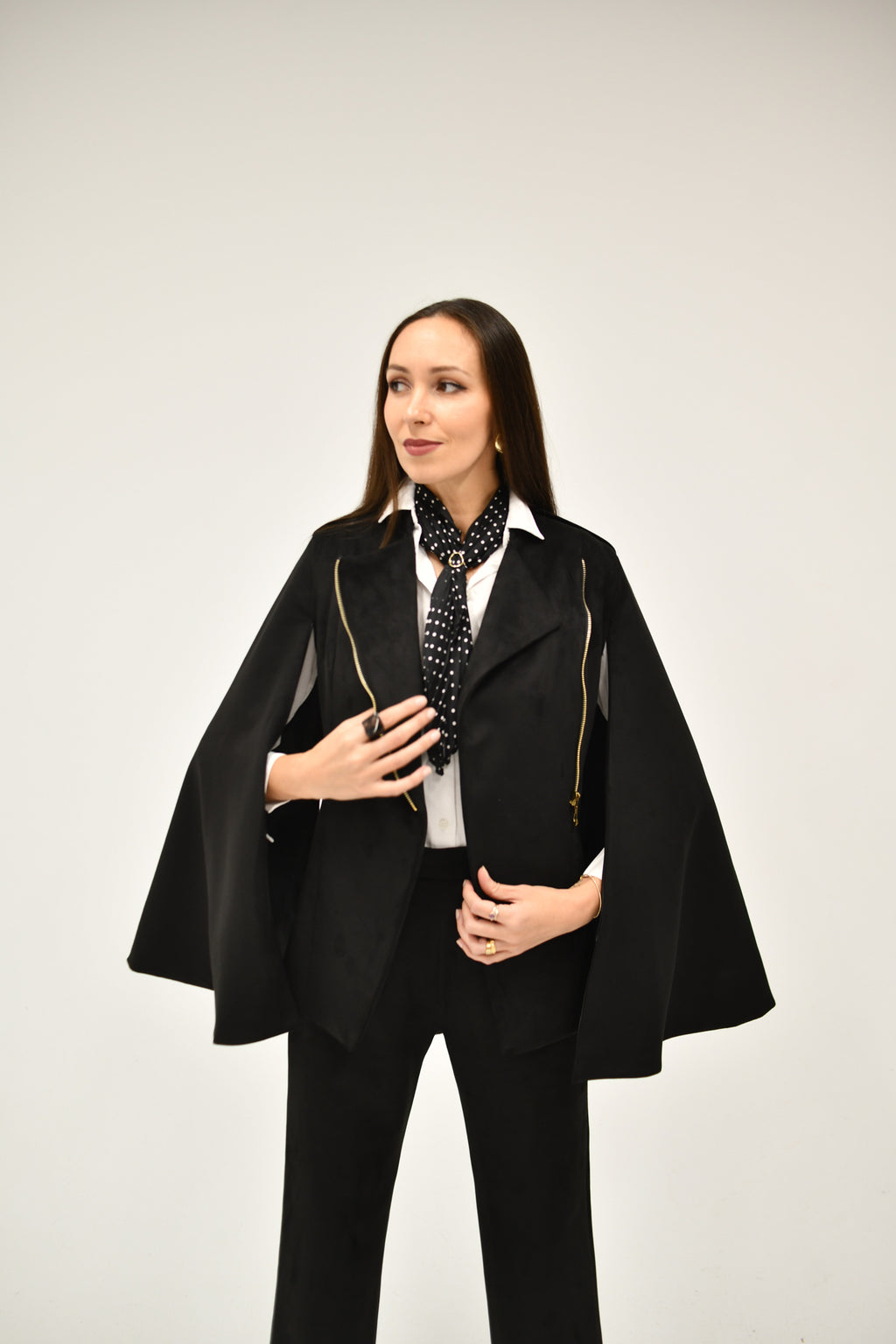 The Black Suede Cape Set